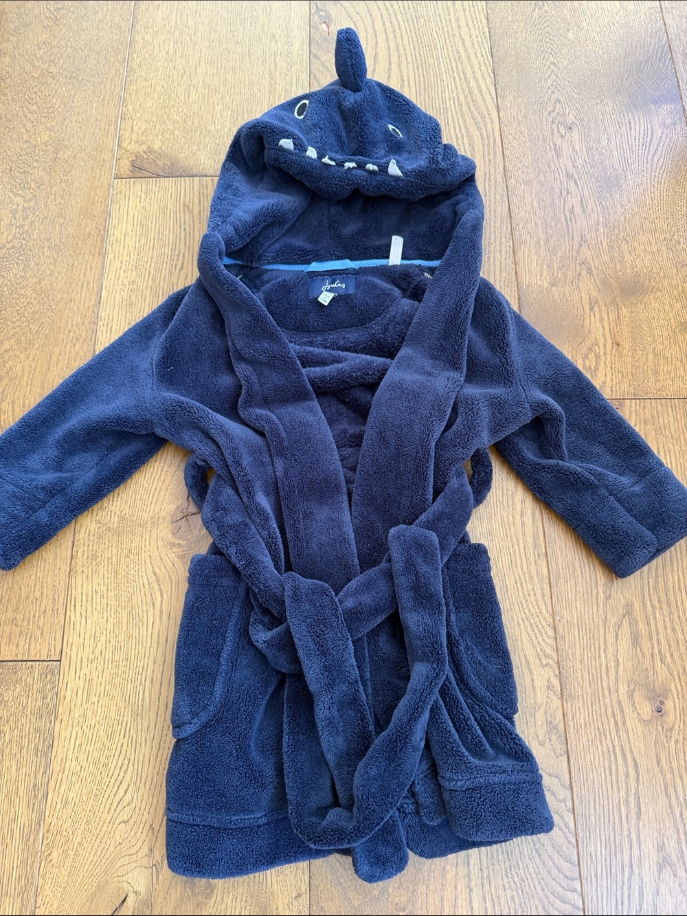 Joules kids Plush Hooded Bathrobe - Navy Shark Design- kids XS